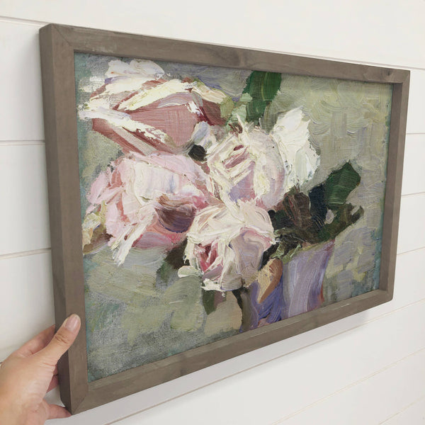 White Roses - Framed Nature Painting - Large Wall Art