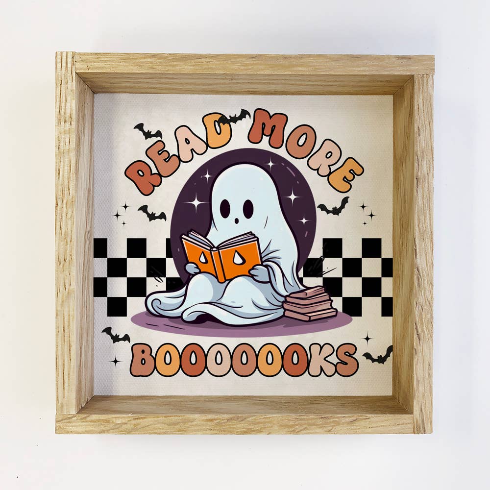 Read More Books Retro Ghost - Cute Halloween Framed Wall Art