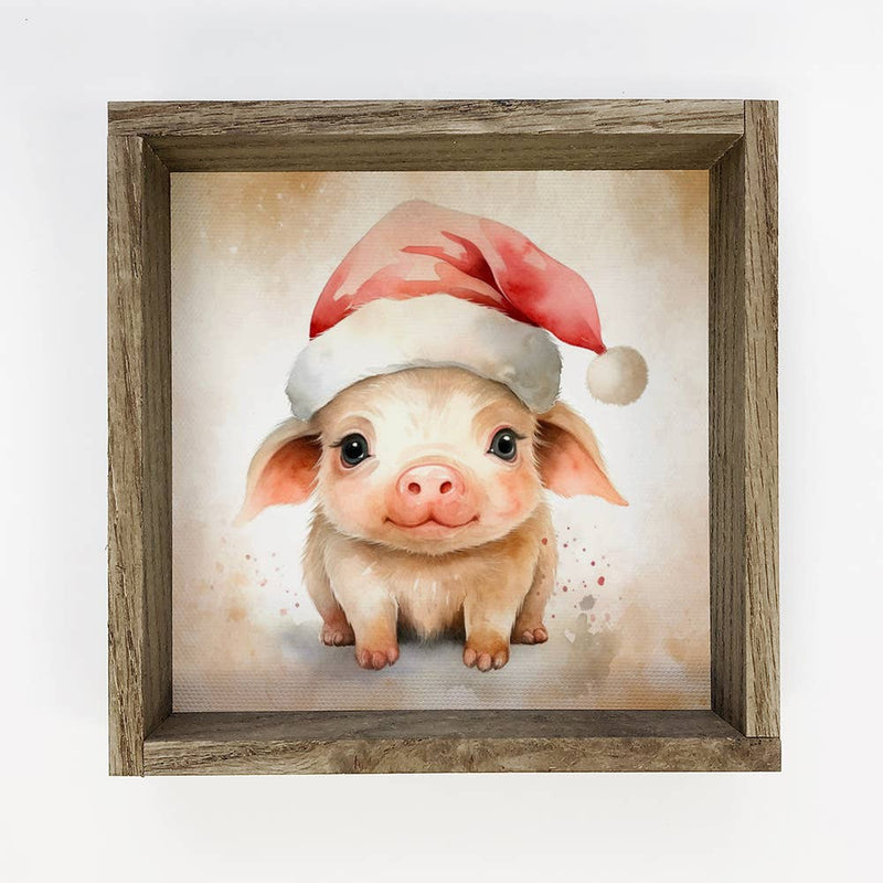 Little Piggy Santa Hat - Cute Holiday Animal Canvas Art -