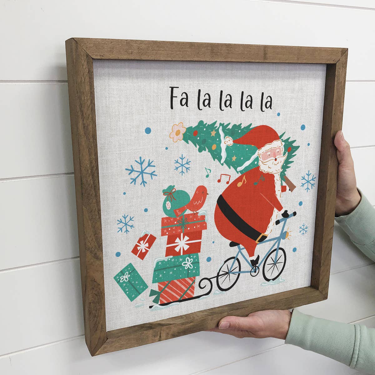 FaLaLaLa Santa Bike - Cute Christmas Sign - Framed Wall Art