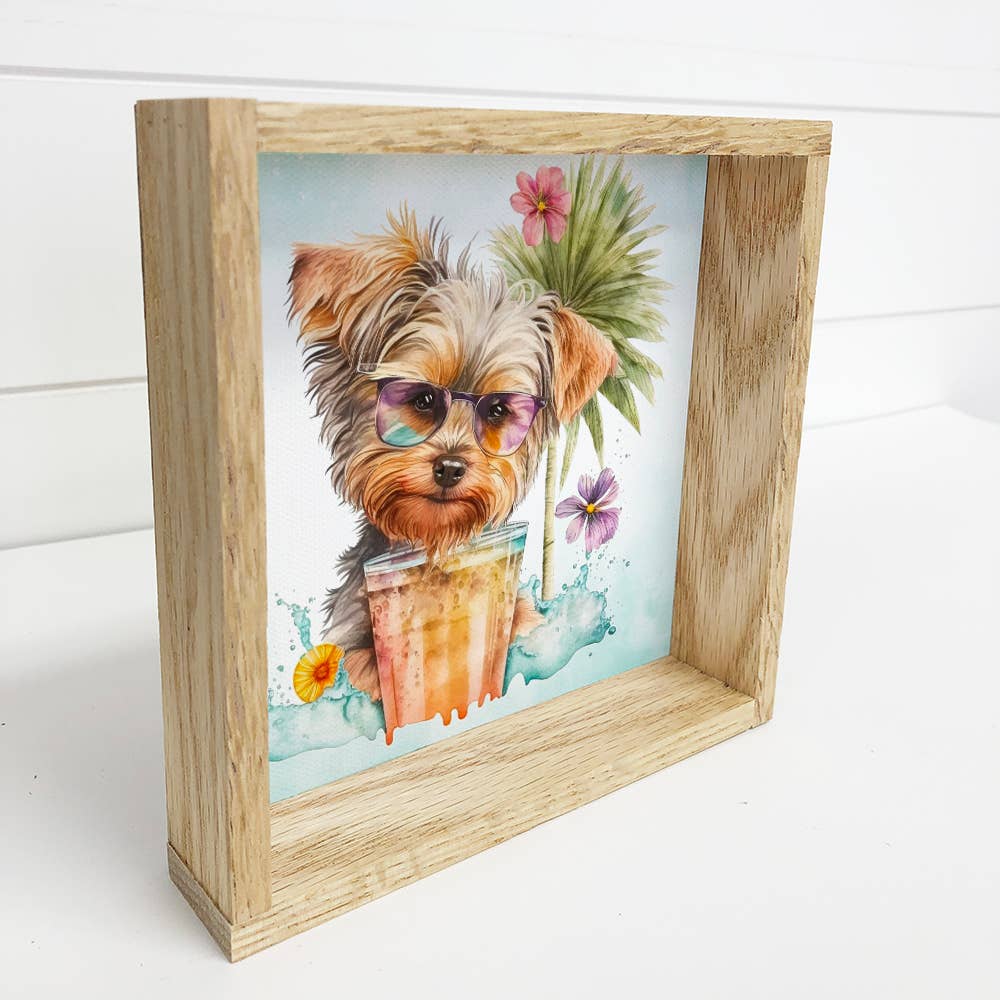 Summer Cocktail- Summer Yorkie Canvas Wall Art