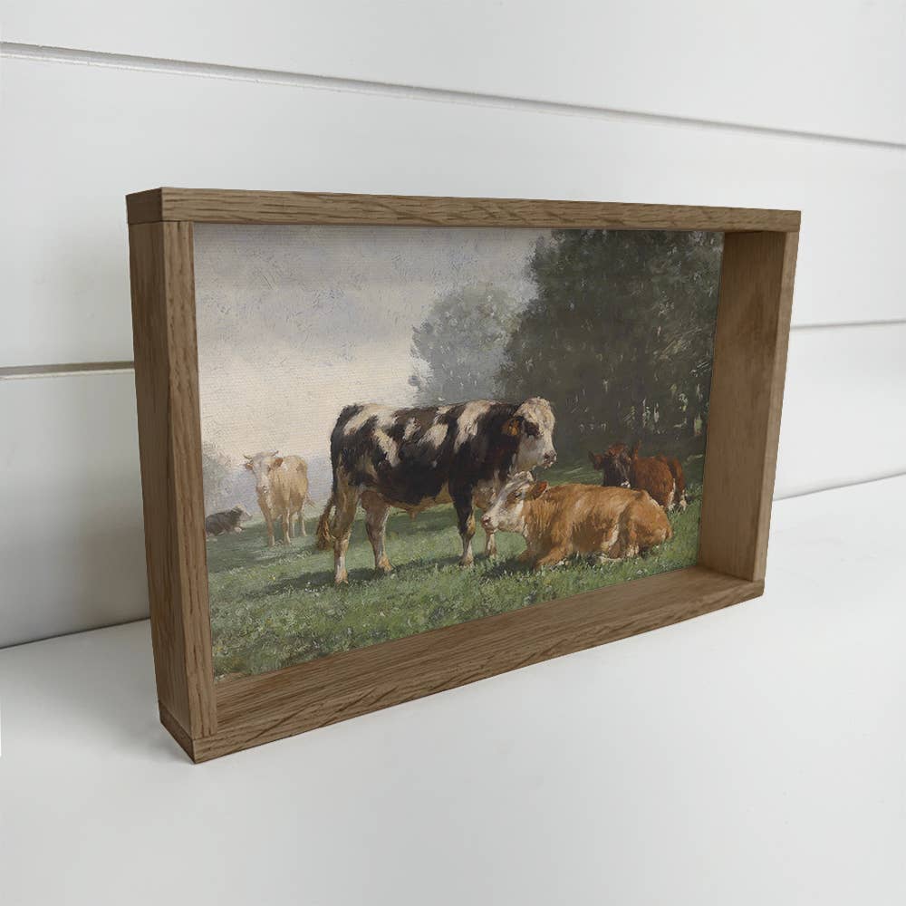 Dutch Cow Painting - Farmhouse Canvas Art - Wood Framed Art