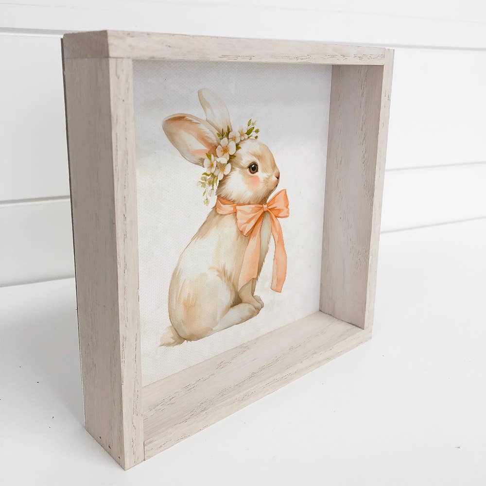 Pretty Bunny With Bow - Easter Bunny Canvas Art - Wood Frame