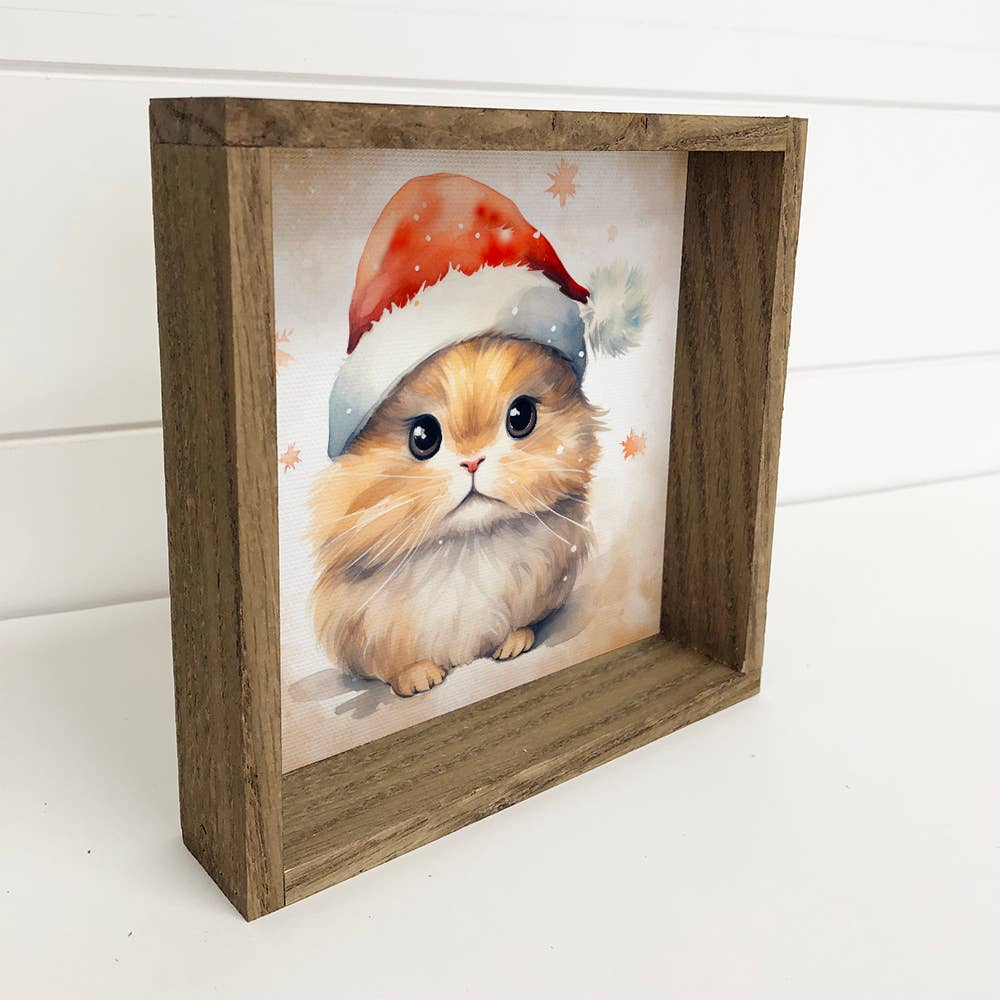 Hamster Santa Hat - Cute Holiday Animal Canvas Art - Framed