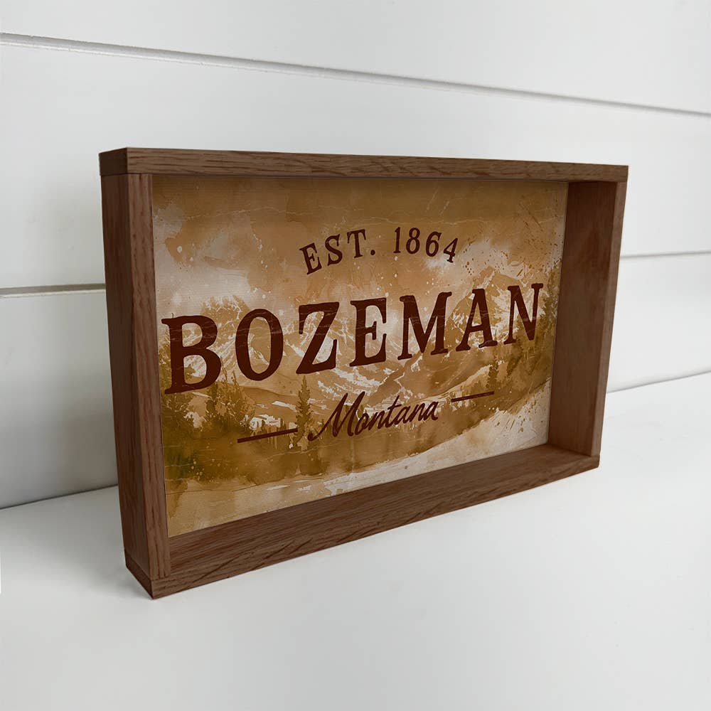 Custom Mountain Town - Cabin Canvas Sign - Wood Framed Decor