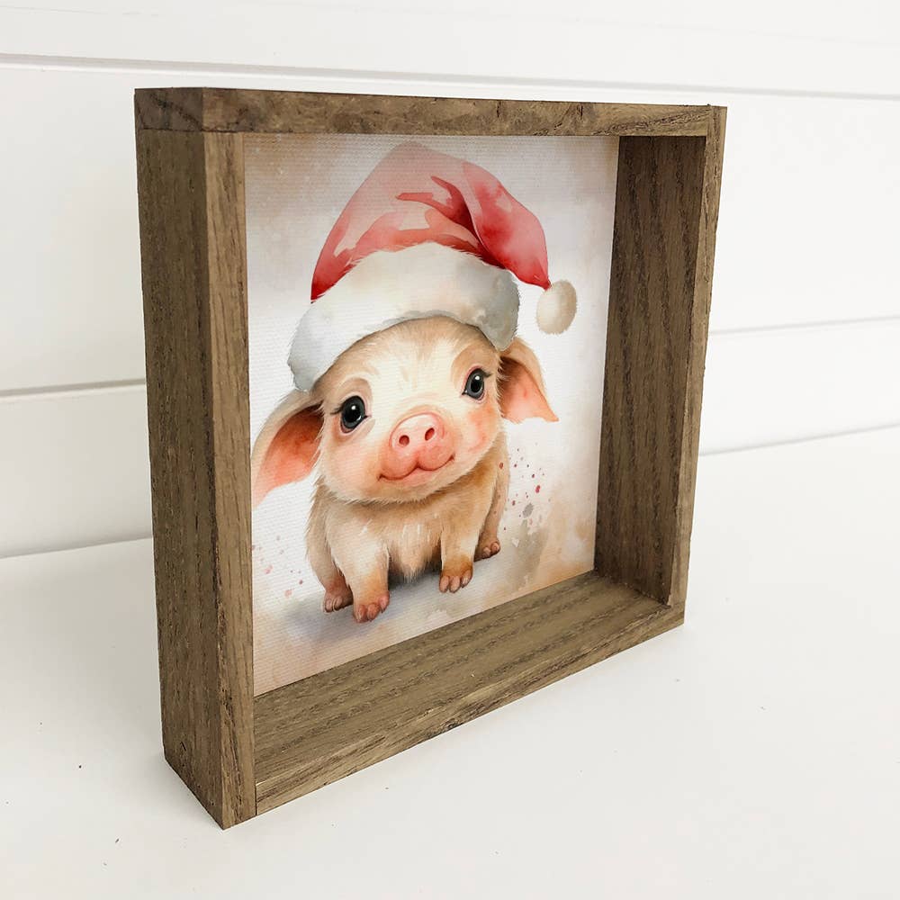 Little Piggy Santa Hat - Cute Holiday Animal Canvas Art -