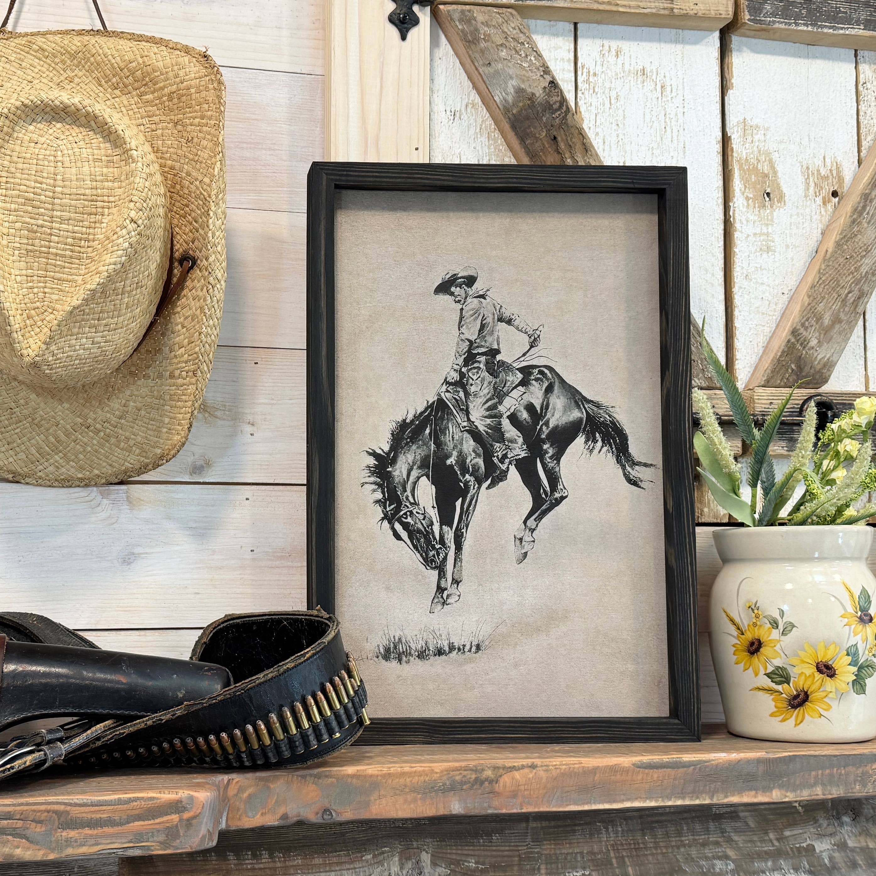 Ride 'Em Cowboy - Cowboy Canvas Art - Wood Framed Wall Art