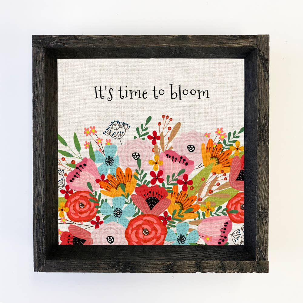 Folk It's Time To Bloom Flowers - Folk Flower Canvas Art