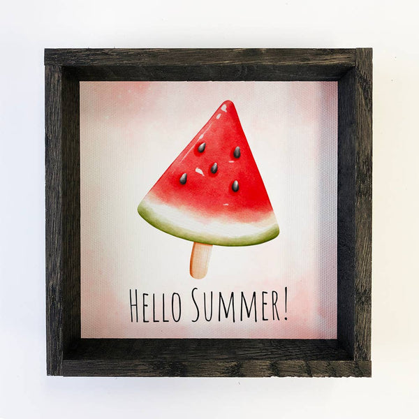 Hello Summer Watermelon Mantel Sign with Natural Frame