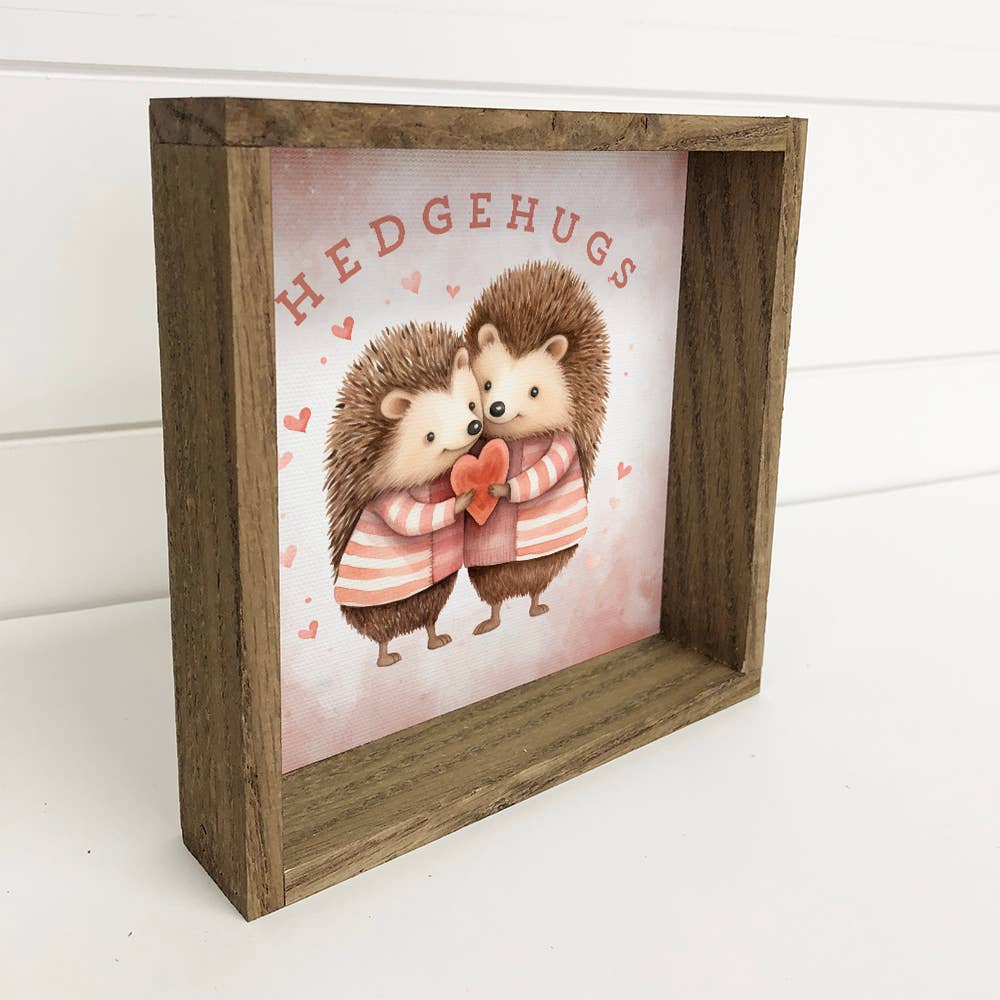 Hedgehugs - Valentines Day Canvas Art - Wood Framed Decor