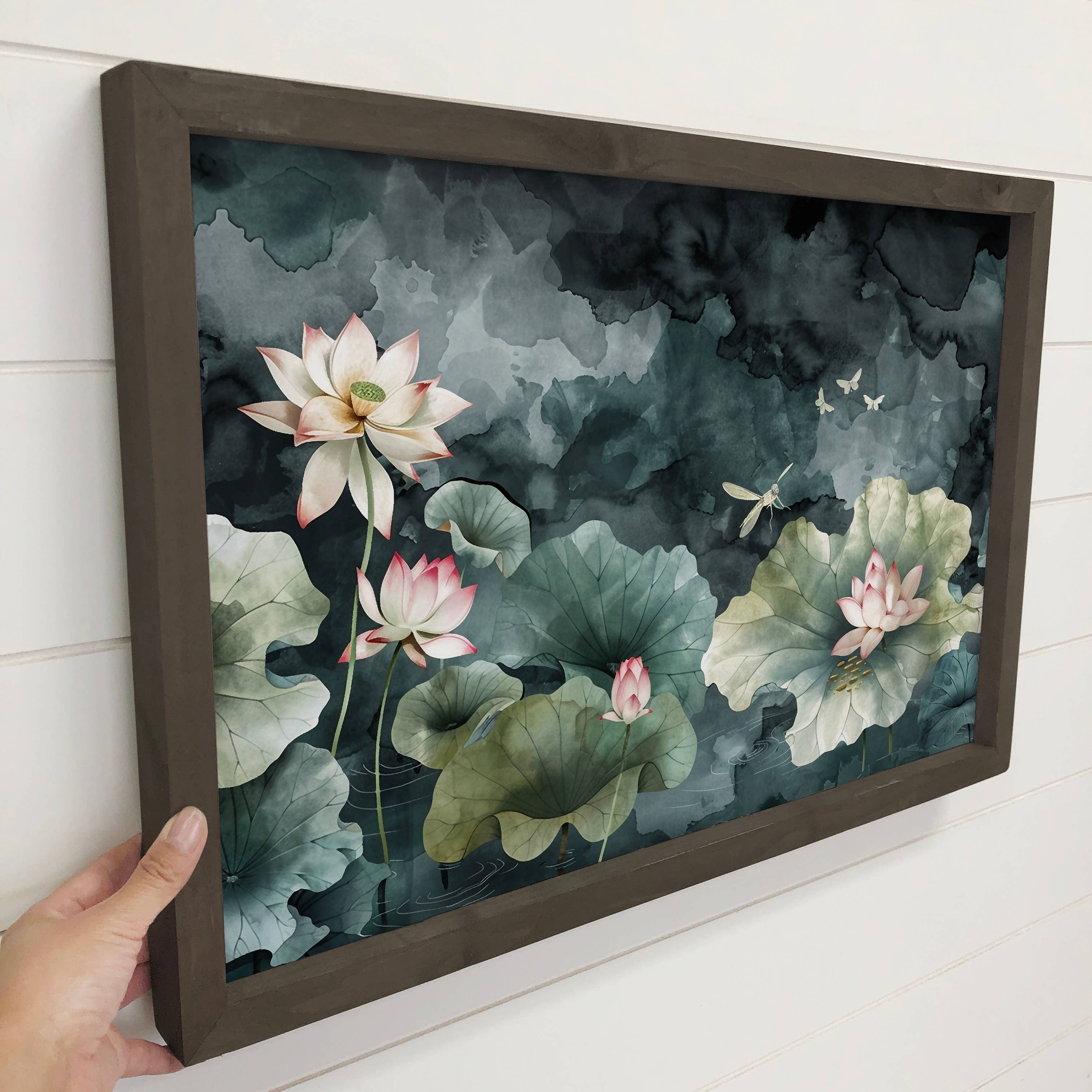 Lotus Watercolor - Flower Canvas Art - Wood Framed Wall Art