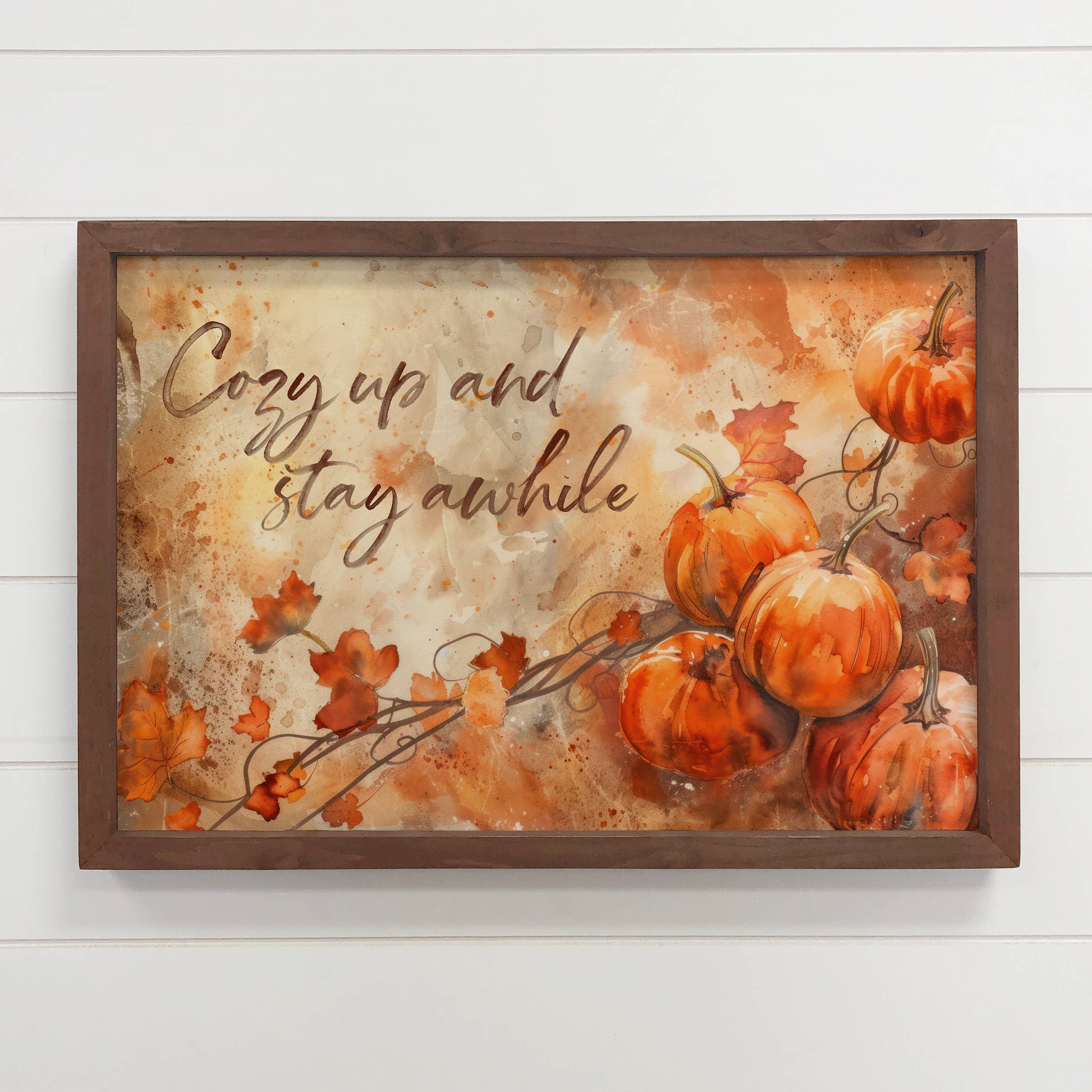Cozy Up and Stay Awhile Pumpkins - Fall Sign - Wood Framed