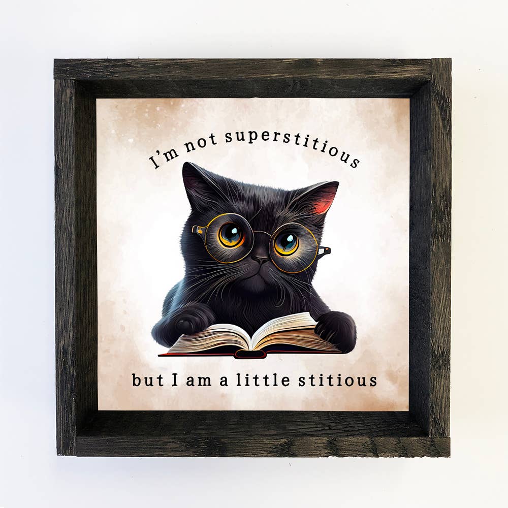 Not Superstitious Cat - Cute Cat Reading - Library Wall Art