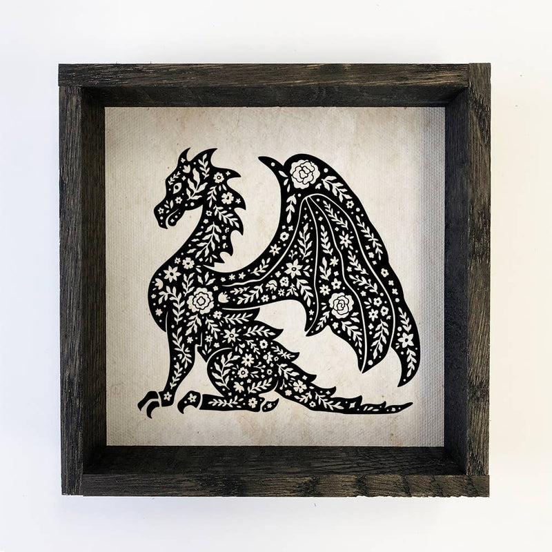 Mystical Dragon Canvas Wall Art Ebony Wood Frame