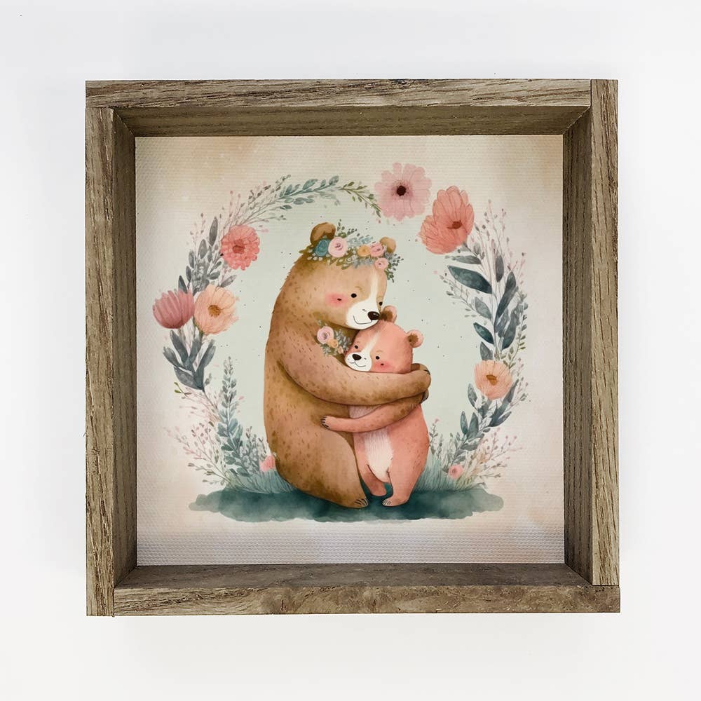 Mama Bear With Flower Wreath Wall Art - Mothers Day Wall Art