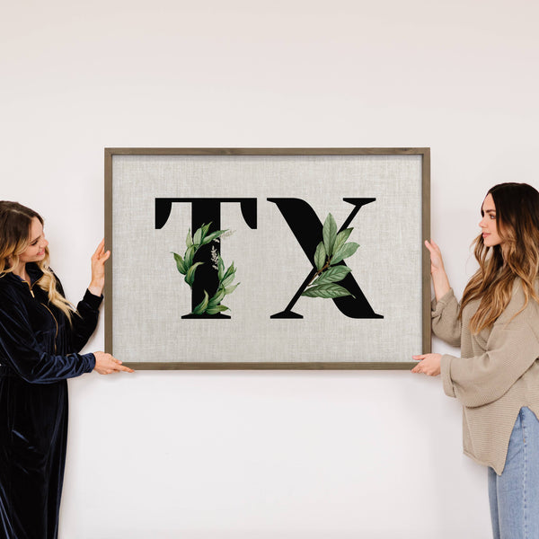 Leafy Abbreviated State - Unique & Personalized Art - Framed