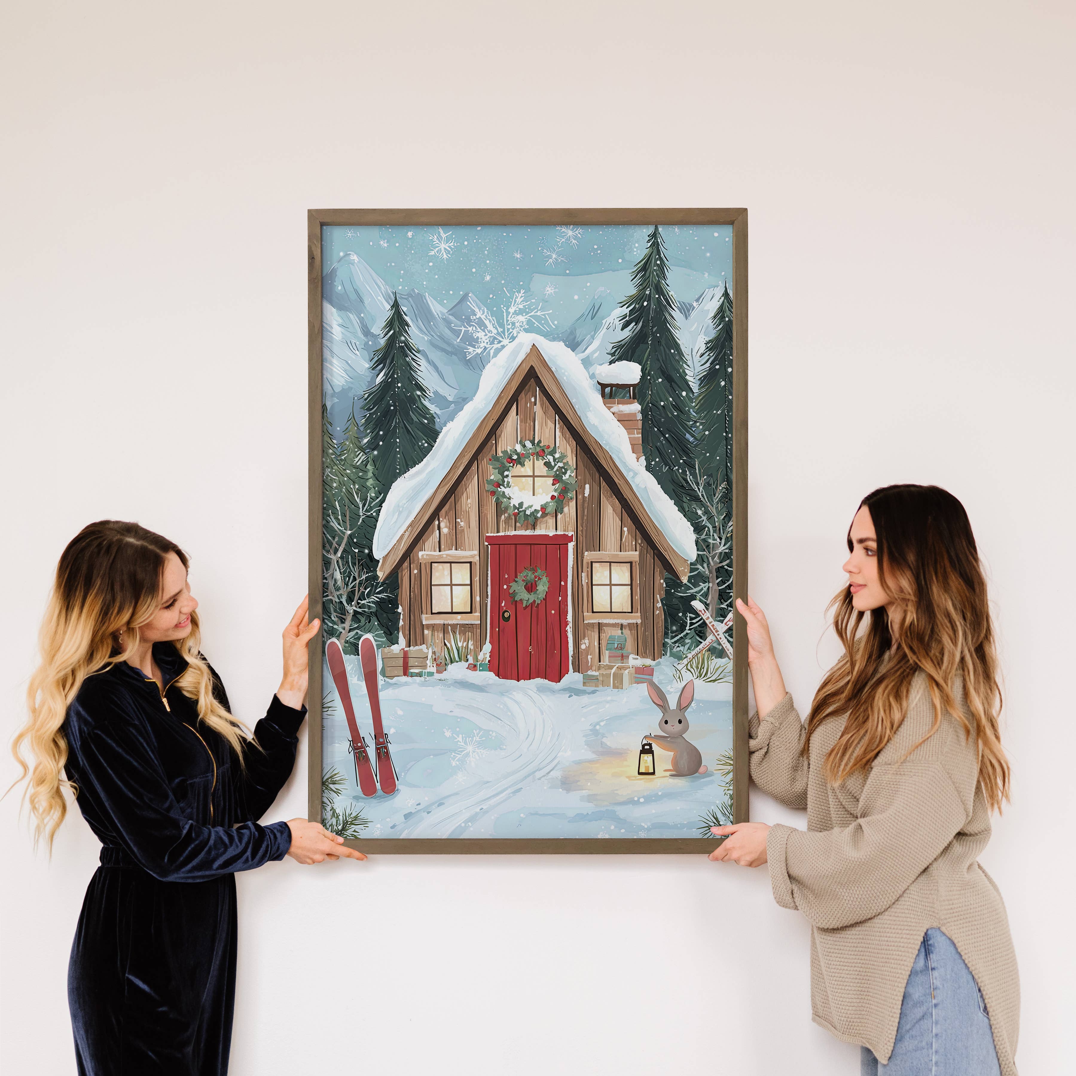 Winter Ski Cabin - Winter Canvas Art - Wood Framed Wall Art
