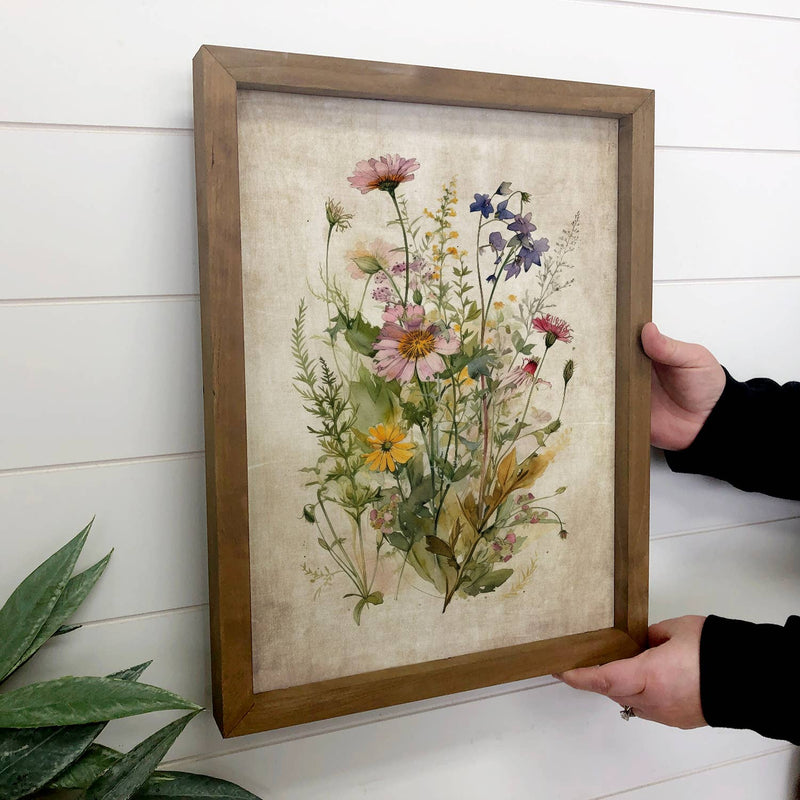 Gathered Wildflowers - Framed Flower Canvas Art - Farmhouse