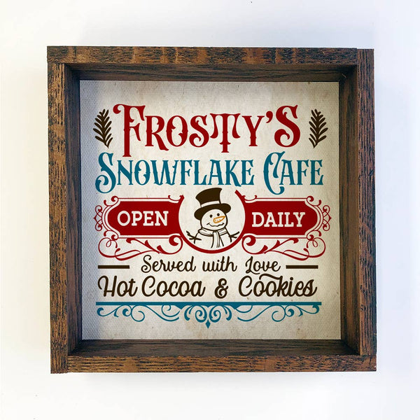 Frosty's Snowflake Cafe Canvas Wall Art Wood Frame Sign