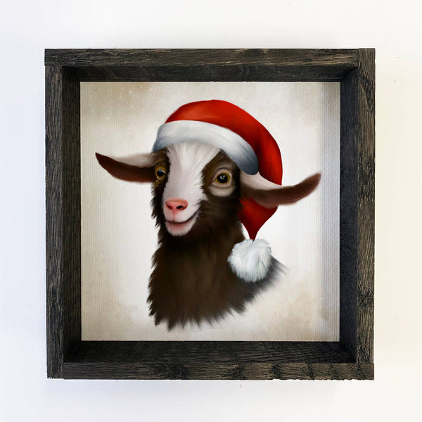 Funny Christmas Signs - Goat with a Santa Hat