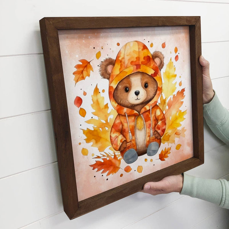 Fall Bear in a Sweater - Cute Autumn Bear - Fall Wall Art