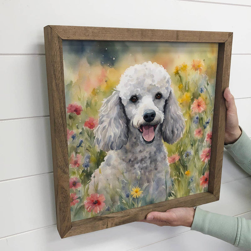 Wildflower Poodle - Springtime Dog Canvas Art - Wood Framed