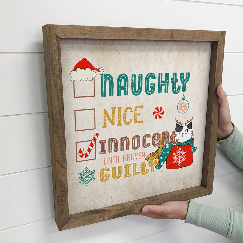 Naughty Nice Innocent - Framed Holiday Sign - Funny Wall Art