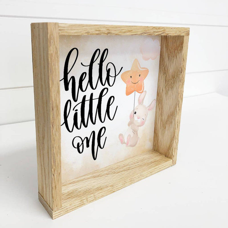 Small Shelf Sitting Canvas and Wood Sign "Hello Little One"