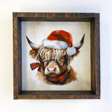 Highland Cow in a Santa Hat Small Canvas Sign