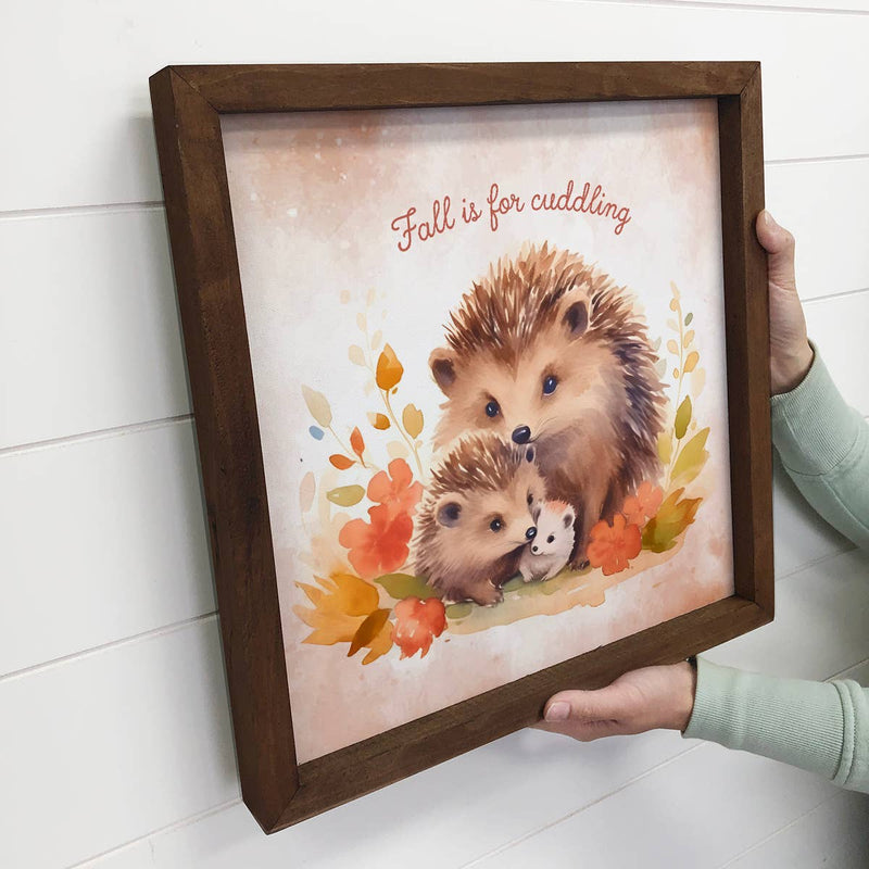 Cuddling Hedgehogs - Cute Fall Animal Wall Art - Framed Art