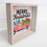 Merry Christmas Pink Vintage Truck - Framed Holiday Sign