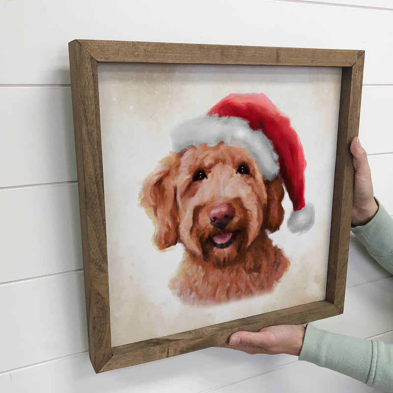 Golden Doodle Dog in Santa Hat Christmas Small Canvas Sign