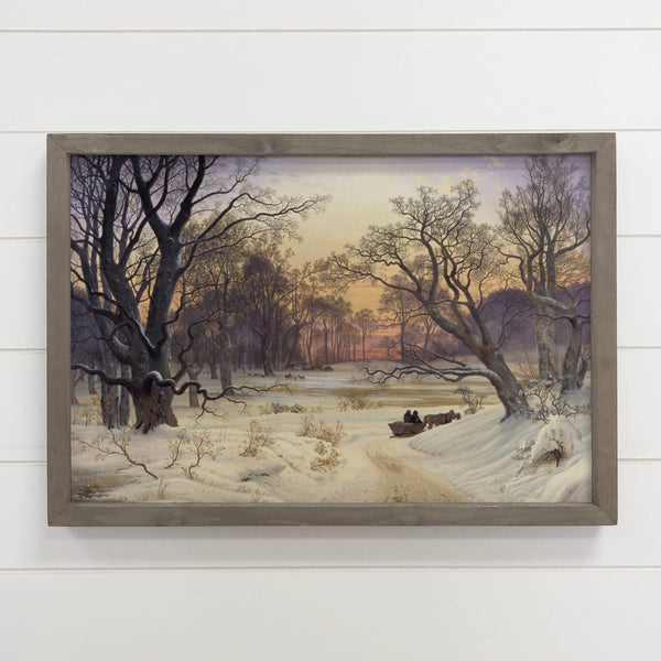 Winter Night - Winter Scene Canvas Art - Wood Framed Decor