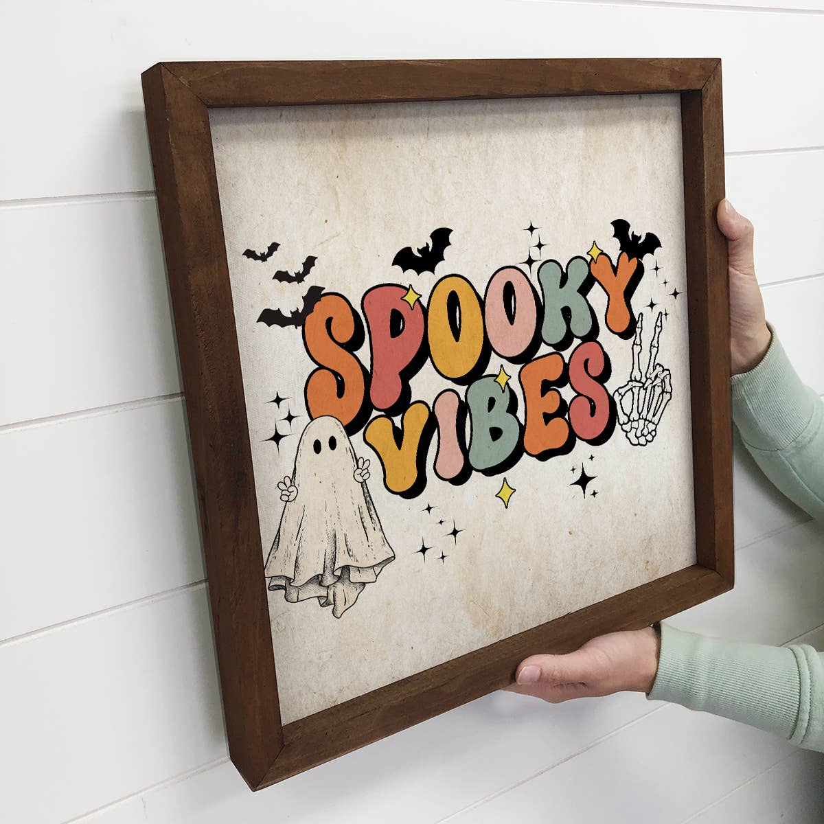 Spooky Vibes - Cute Halloween Word Art - Framed Canvas Art