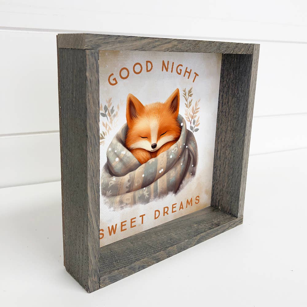 Good Night Fox in Blanket - Cute Animal Nursery Canvas Art