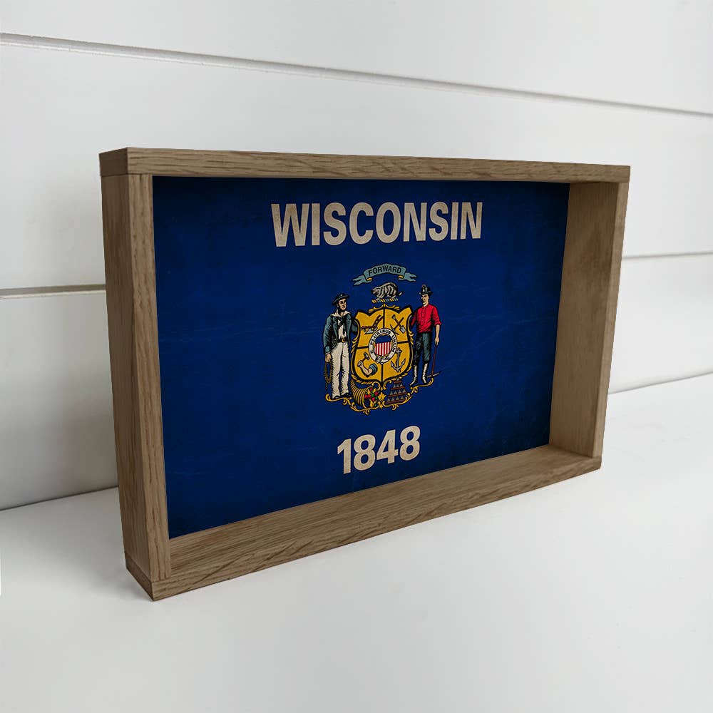 Wisconsin Vintage Flag - Sate Flag Canvas Art - Wood Framed
