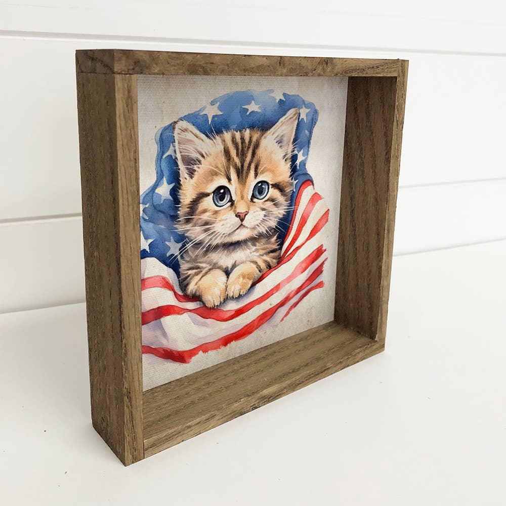 Cat in Flag - Patriotic Kitten Art - Cute Baby Animals