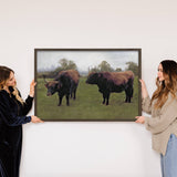 Dark Grazing Bulls - Bull Canvas Art - Wood Framed Wall Art