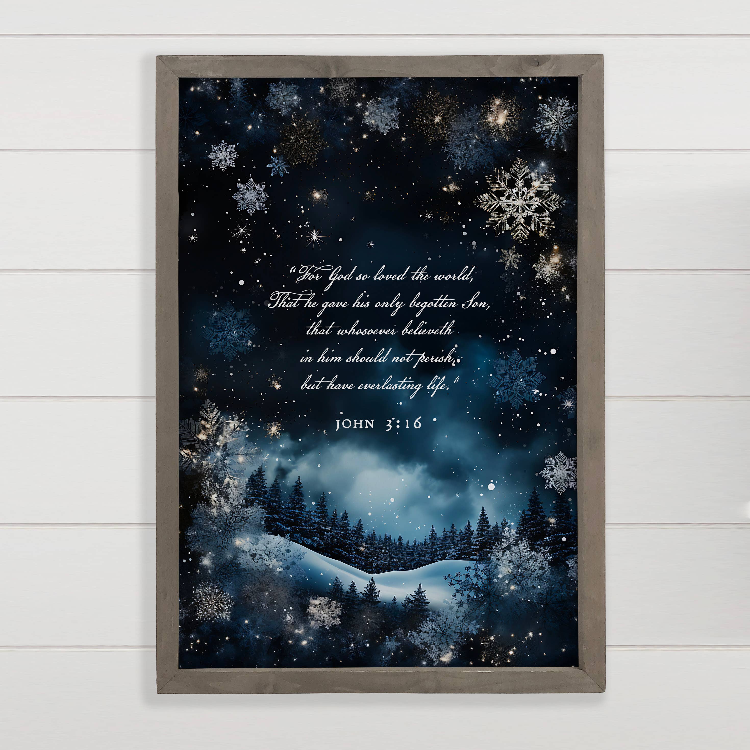 God So Loved the World Winter Scene - Bible Verse Word Art