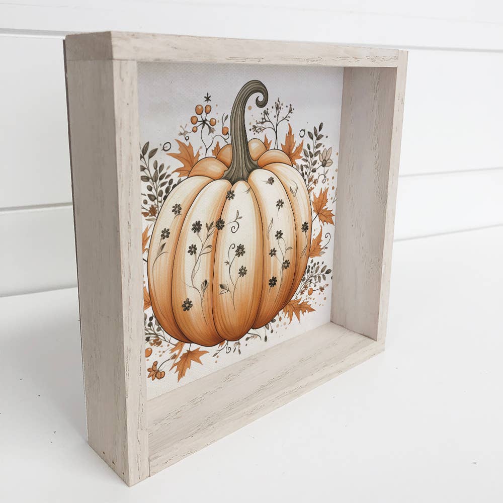 Folk Light Pumpkin - Large Canvas Art Framed - Fall Wall Art