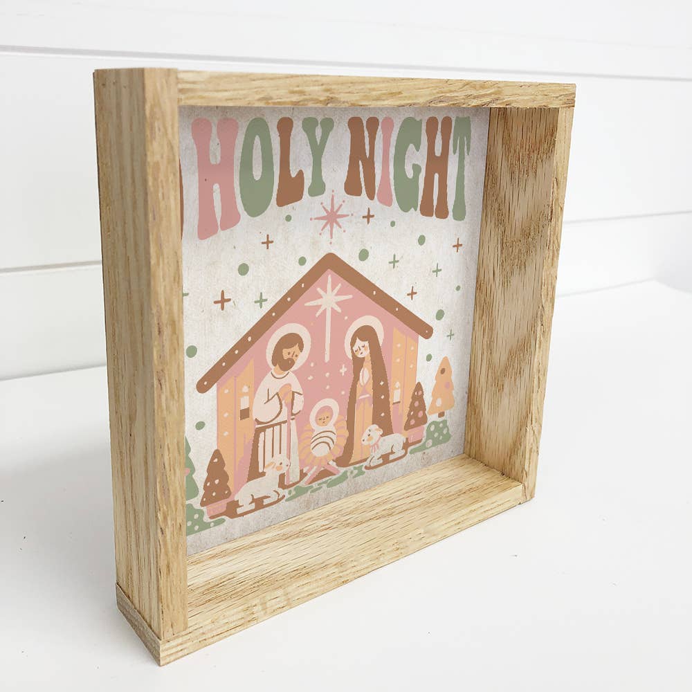 Retro O Holy Night Nativity - Retro Christmas Canvas Art