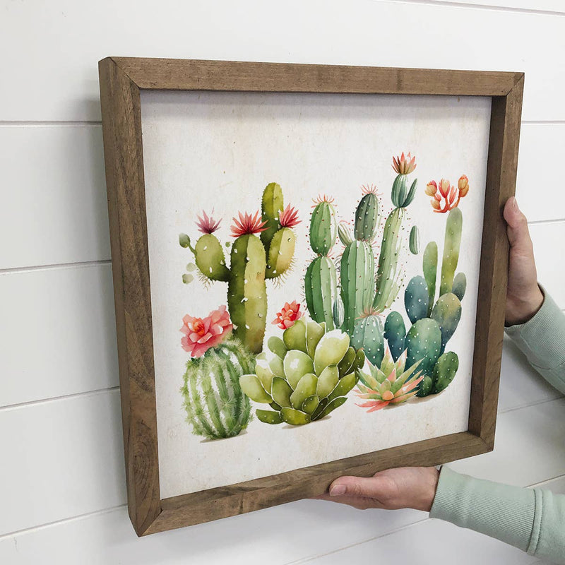 Watercolor Cacti - Desert Cactus with Spring Blooms - Spring