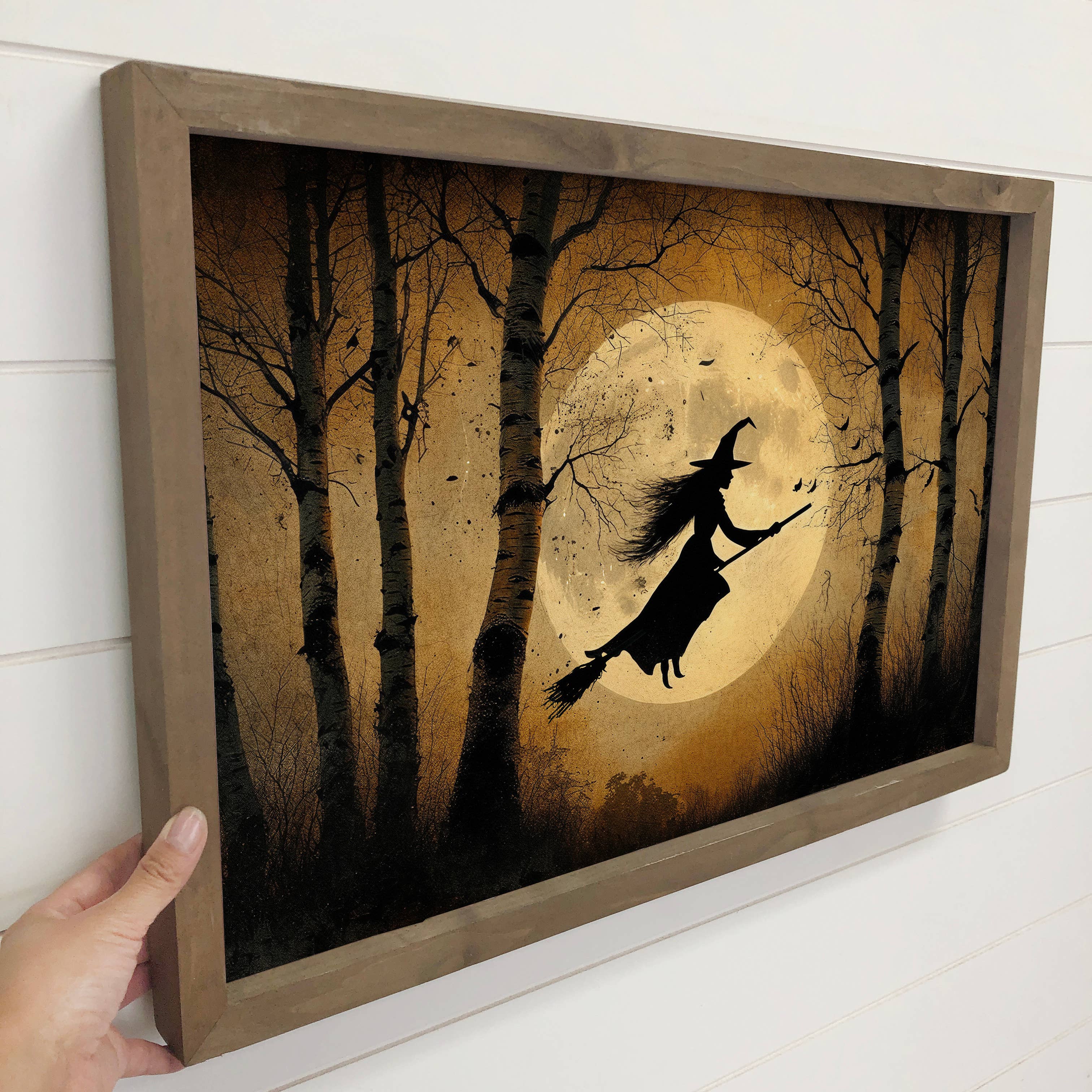 Witch Flying Through the Trees - Halloween Canvas Art -