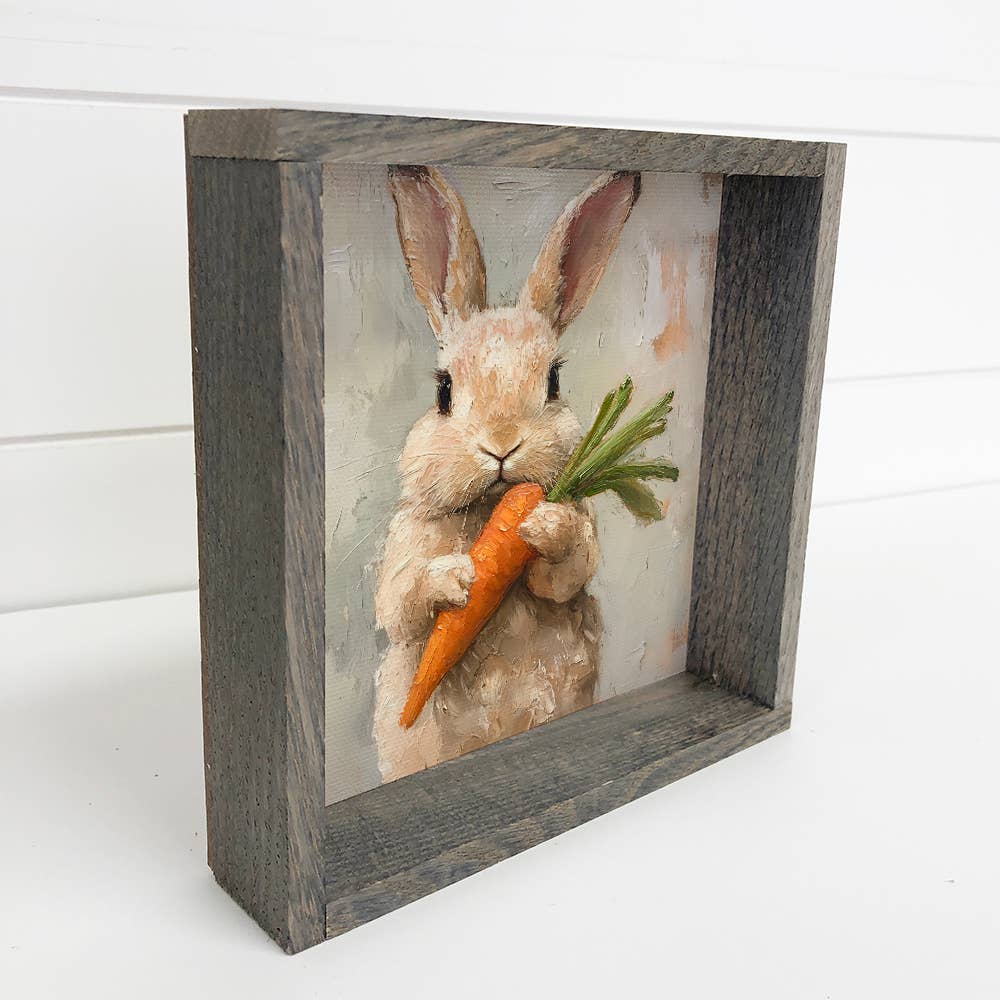 Easter Bunny Carrot Keeper - Easter Canvas Art - Wood Framed