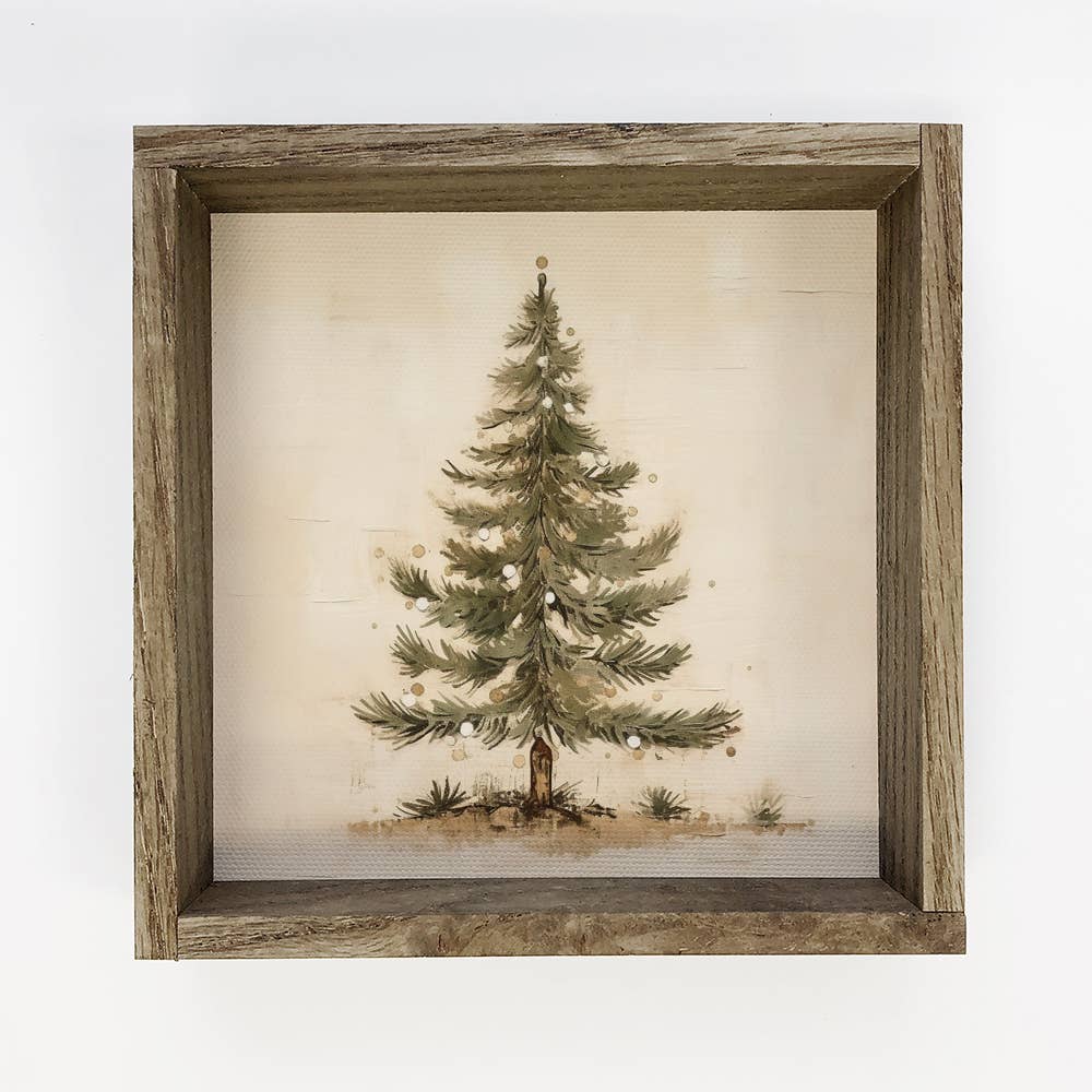 Primitive Christmas Tree - Christmas Canvas Art - Framed Art