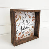 Hello Autumn Small Wood Sign with Walnut Frame