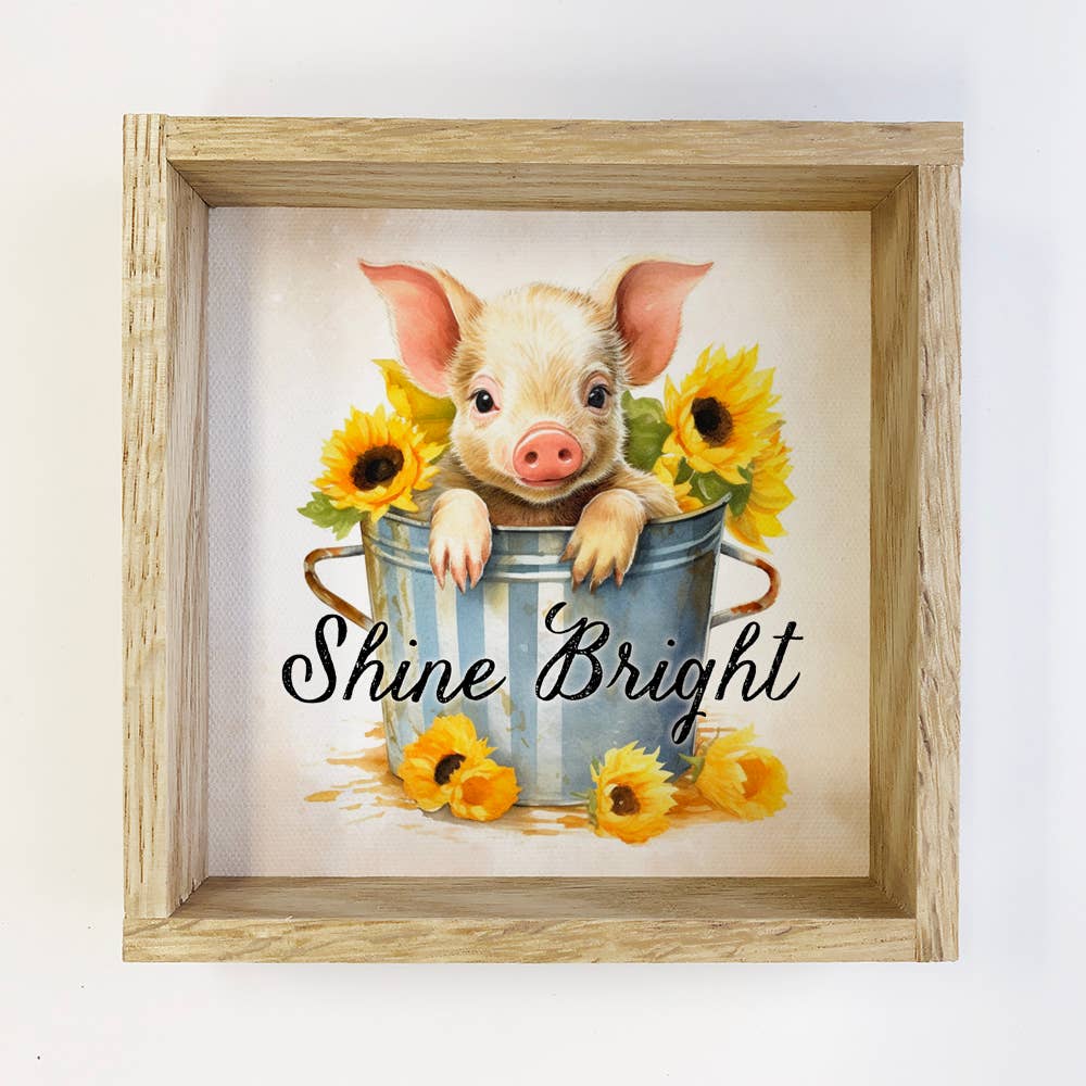 Piggy & Yellow Daisies - Cute Baby Animals Wall Art - Framed