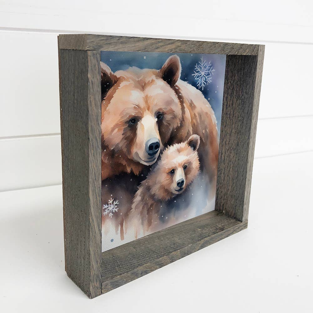 Bears Mama & Baby Winter - Wildlife Canvas Art - Framed Art