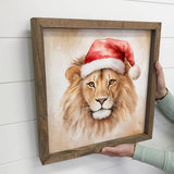 Lion Santa Hat - Cute Holiday Animal Canvas Art - Framed Art