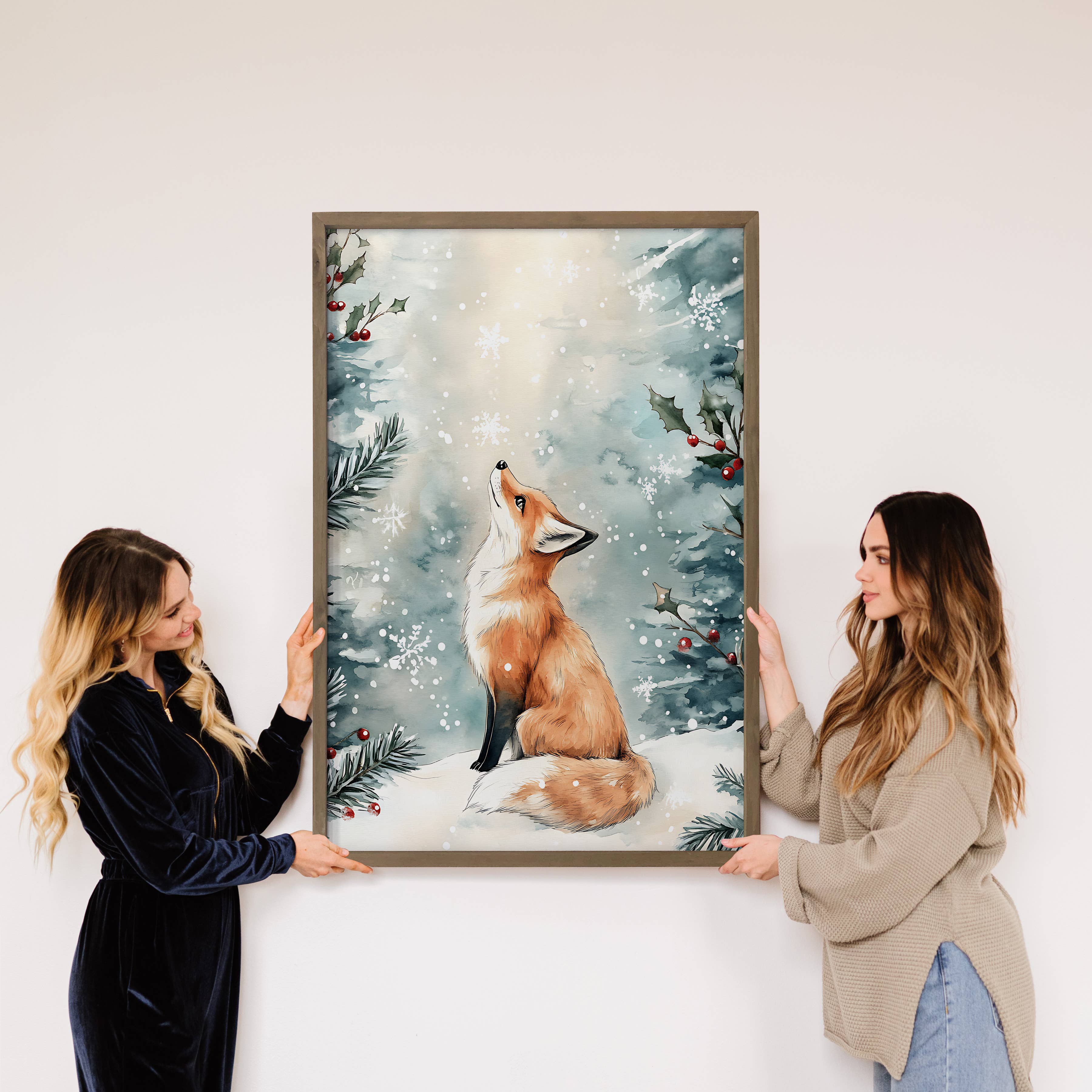 Fox Falling Snow - Fox Wall Art - Wood Framed Nature Decor